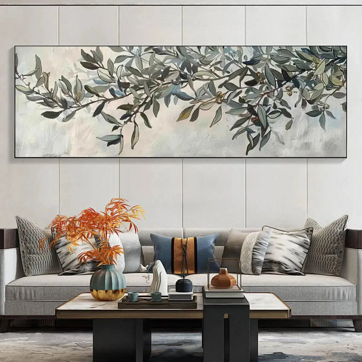 OLIVE BRANCH PANORAMIC: Botanical Painting, Panoramic Wall Art