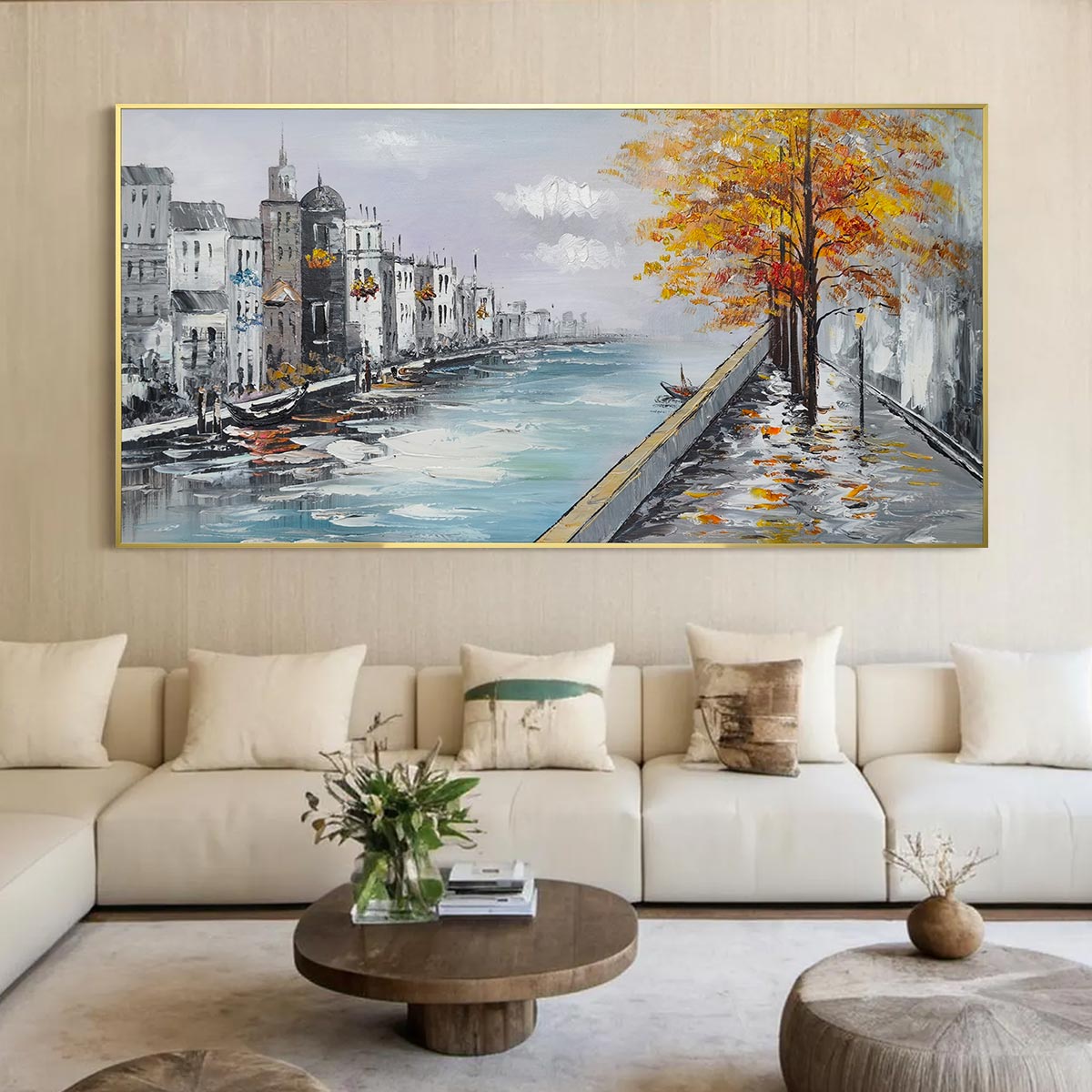 Ready to Ship | PARISIAN AUTUMN STROLL | 20''x40'' | 50x100cm | Gold Frame