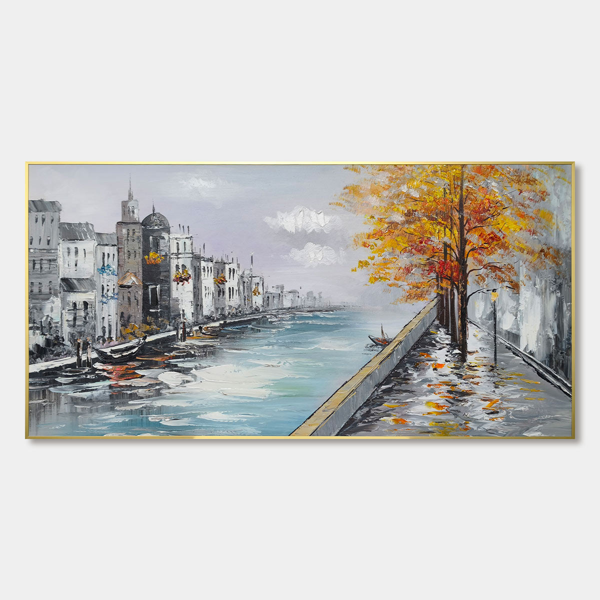 Ready to Ship | PARISIAN AUTUMN STROLL | 20''x40'' | 50x100cm | Gold Frame