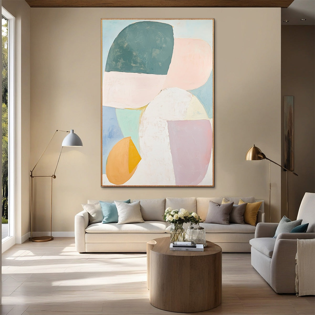 PASTEL HARMONY: Soft Abstract Color Block Oil Painting