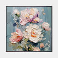 PASTEL PEONIES: Textured Peony Painting, Impasto Floral Wall Art, Square Canvas, Romantic Decor