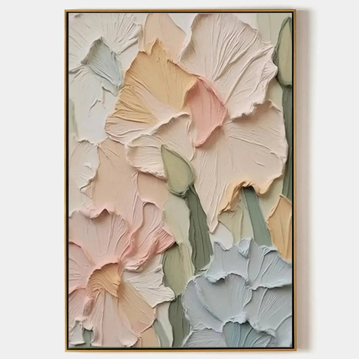 PASTEL PETALS: Textured Impasto Floral Painting, 3D Flower Wall Art, Square Canvas, Romantic Decor