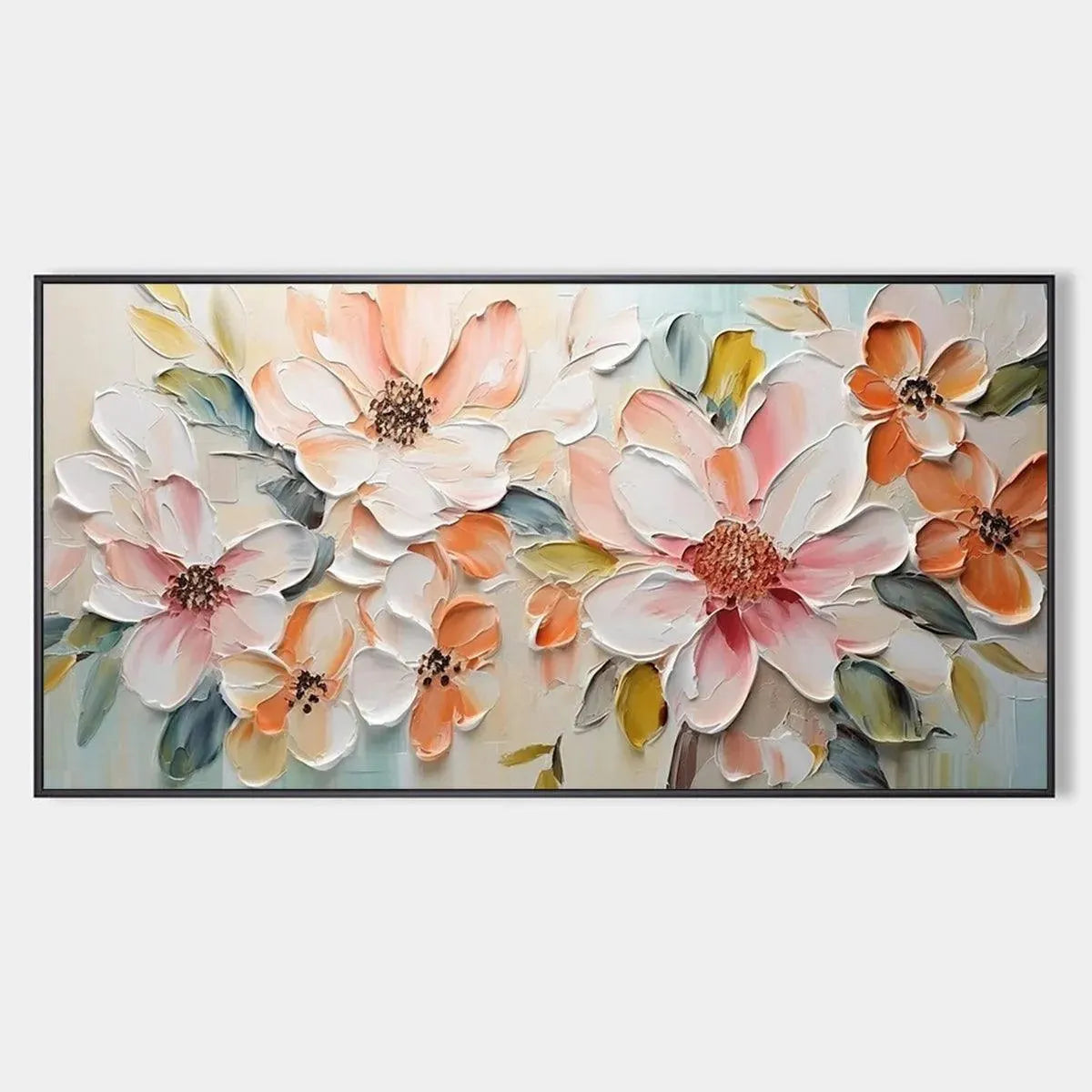 PEACH BLOSSOM: Textured Impasto Floral Painting in Peach and White