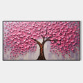 PINK BLOSSOM ABUNDANCE: Textured Impasto Cherry Blossom Tree Painting, Horizontal Wall Art