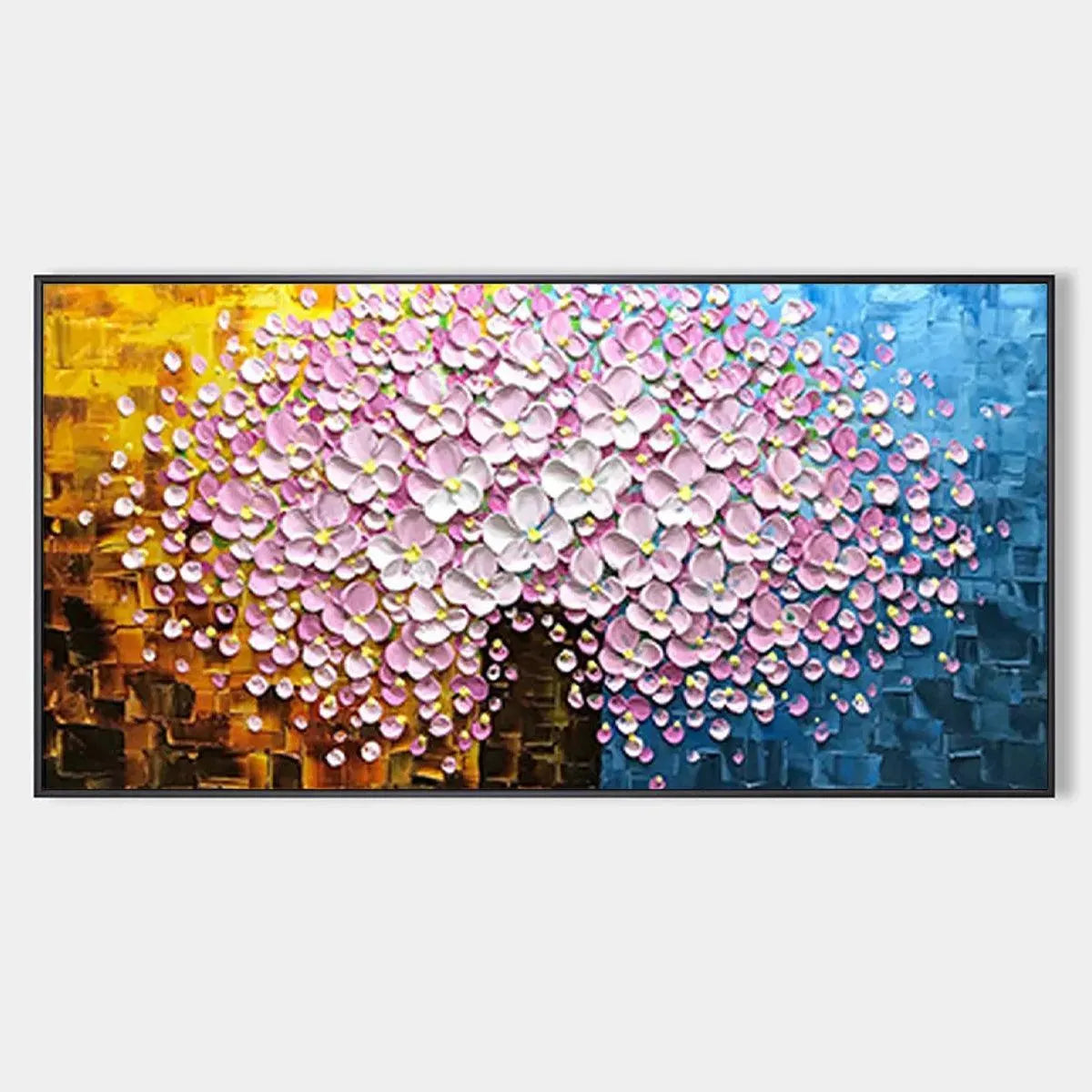 PINK BLOSSOM DREAM: Textured Floral Impasto Painting in Pink and White