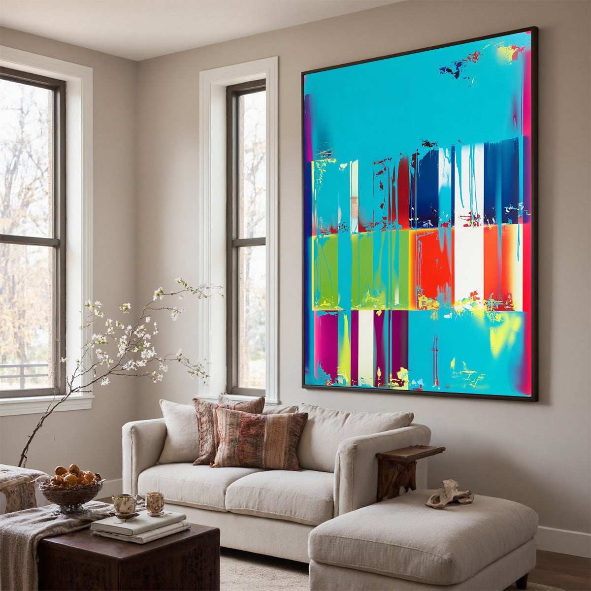 PIXELATED PARADISE: Vibrant Abstract Glitch Art Oil Painting