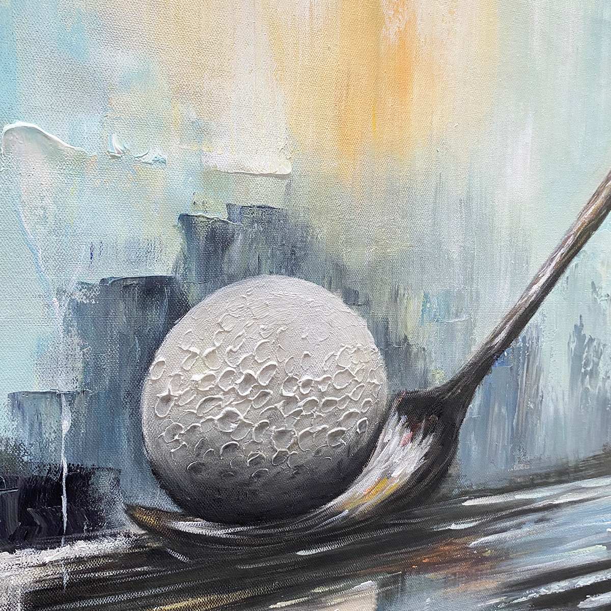 POISED: Textured Minimalist Golf Still Life Oil Painting