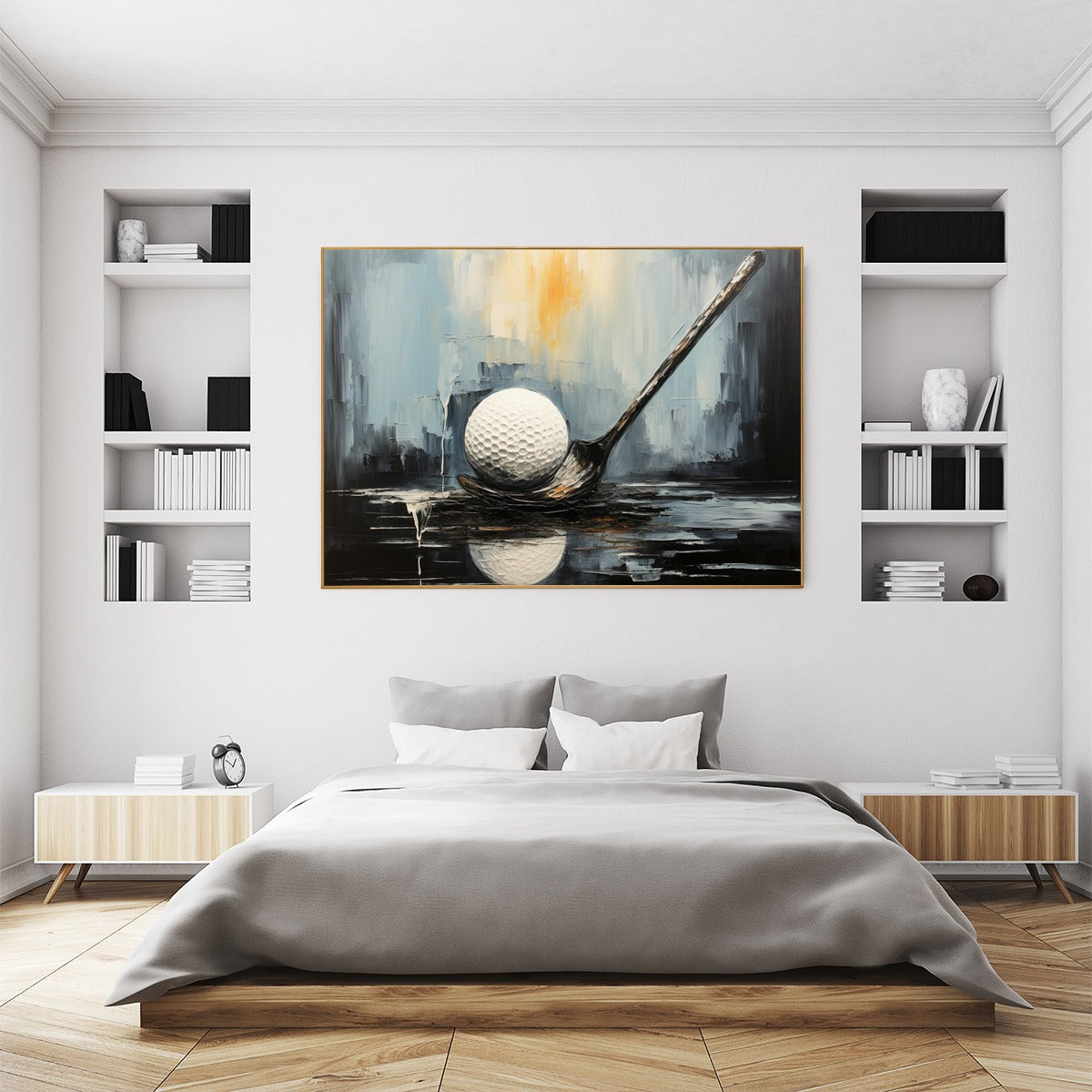 POISED: Textured Minimalist Golf Still Life Oil Painting