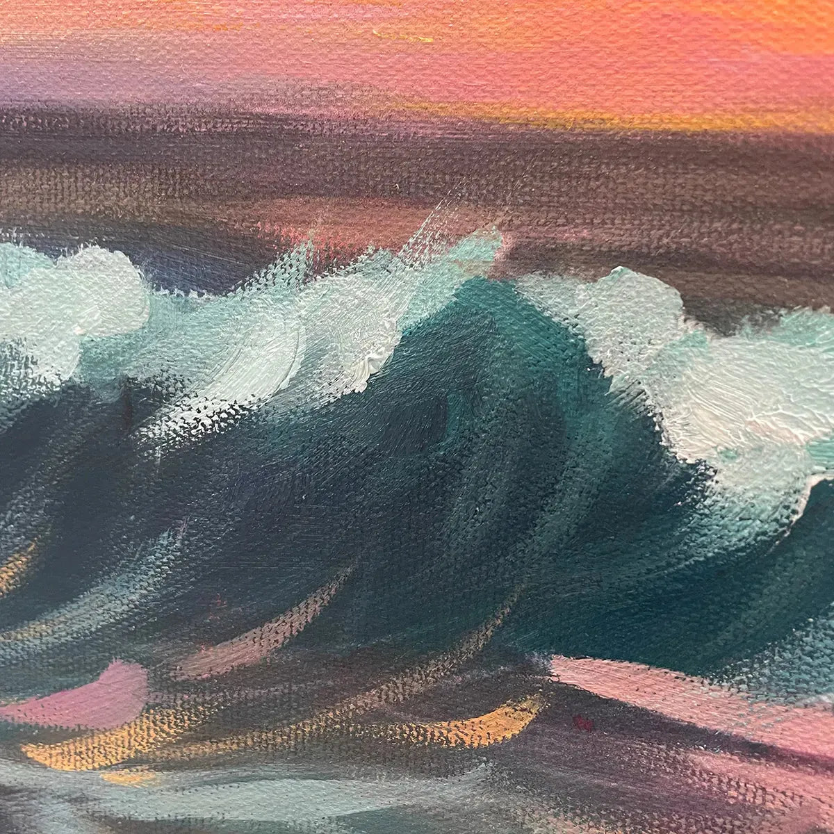 OCEAN'S EMBRACE: Panoramic Ocean Sunset Painting in Teal and Orange