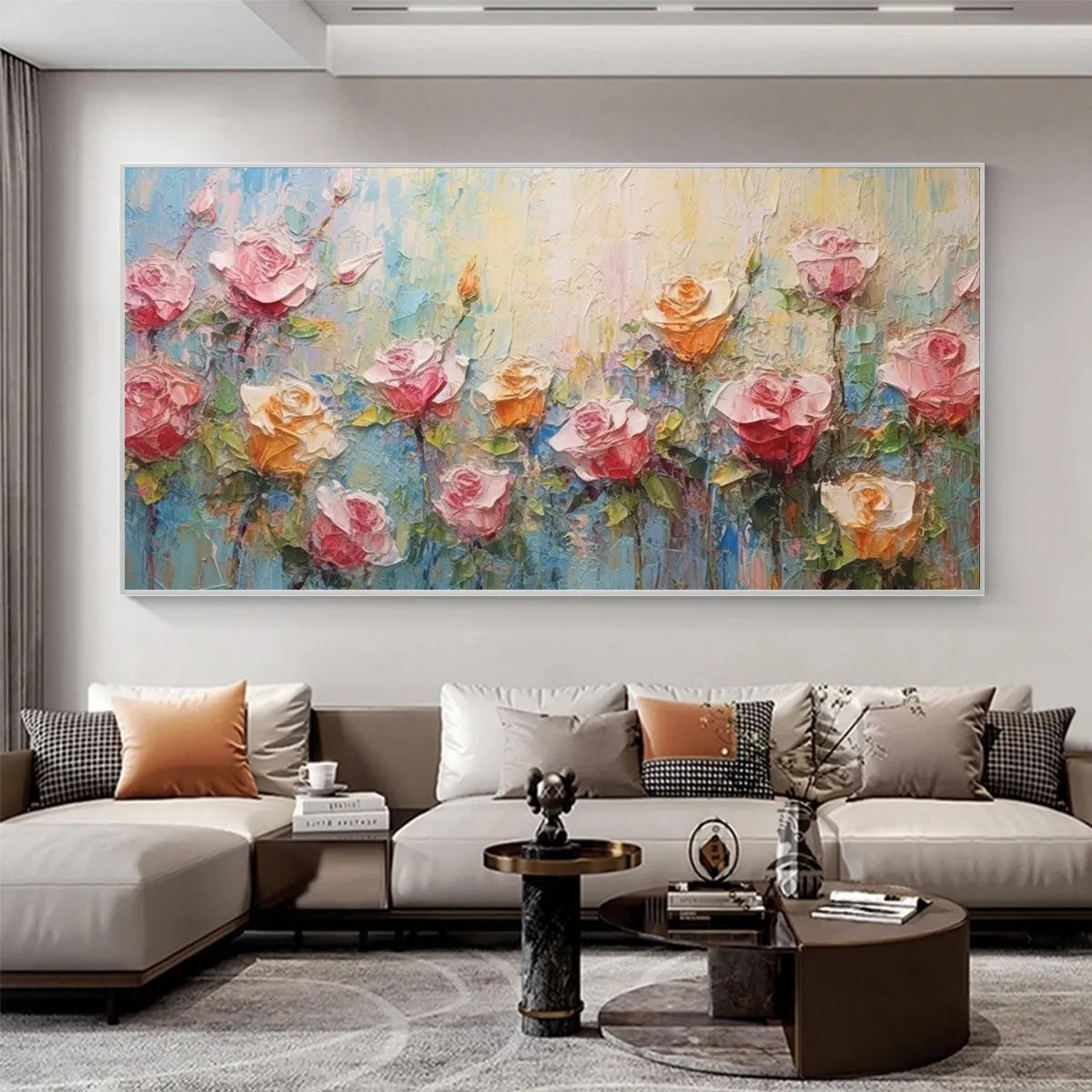 PASTEL ROSE GARDEN: Original Impasto Floral Oil Painting