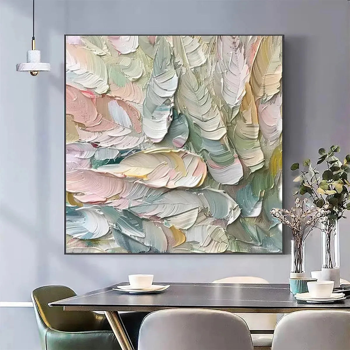 PASTEL FEATHERS: Textured Abstract Painting, Impasto Wall Art, Square Canvas, Dreamy Decor