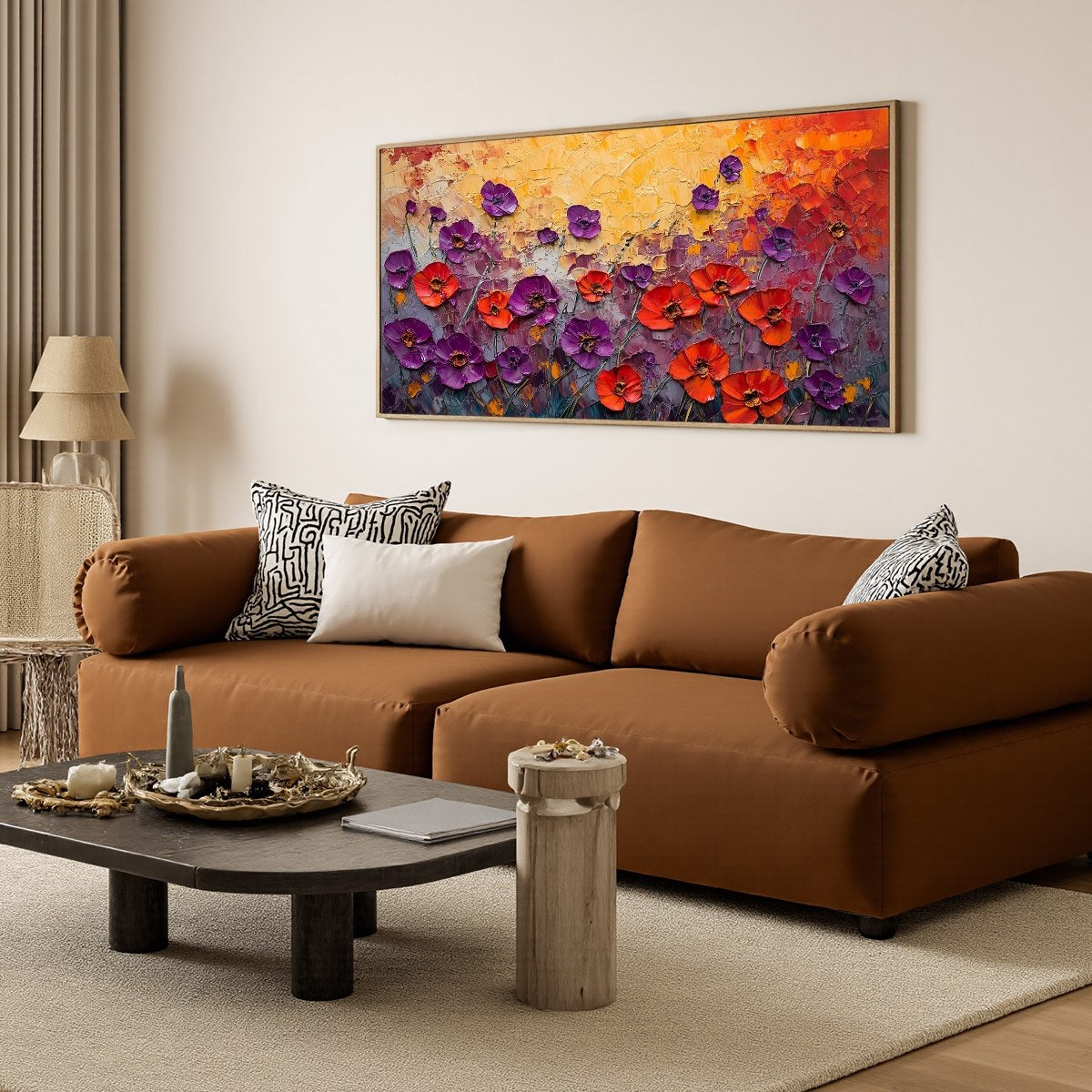 POPPY FIELD SYMPHONY: Textured Impasto Floral Oil Painting