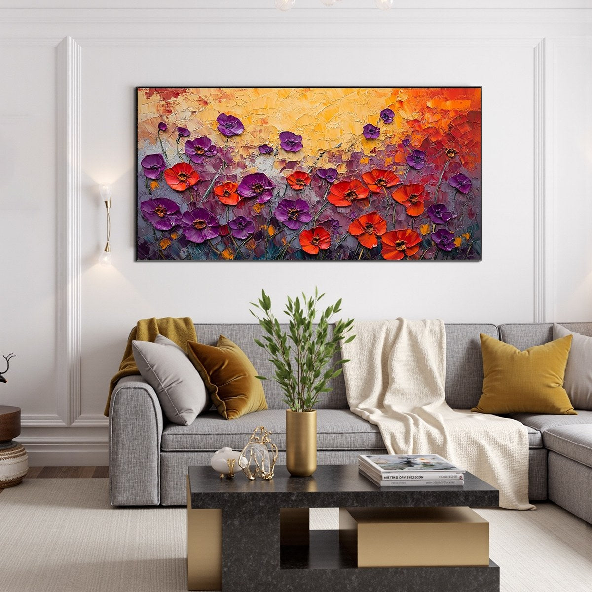 POPPY FIELD SYMPHONY: Textured Impasto Floral Oil Painting