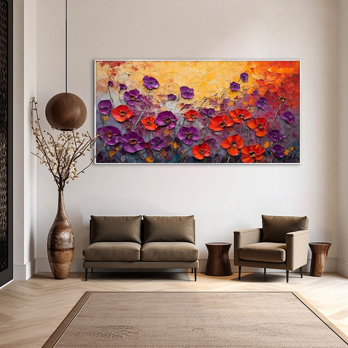 POPPY FIELD SYMPHONY: Textured Impasto Floral Oil Painting