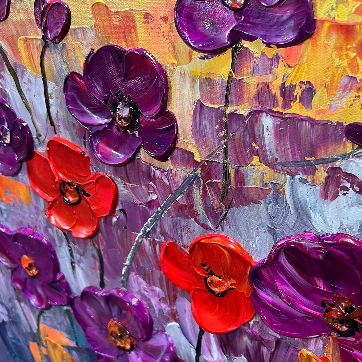 POPPY FIELD SYMPHONY: Textured Impasto Floral Oil Painting