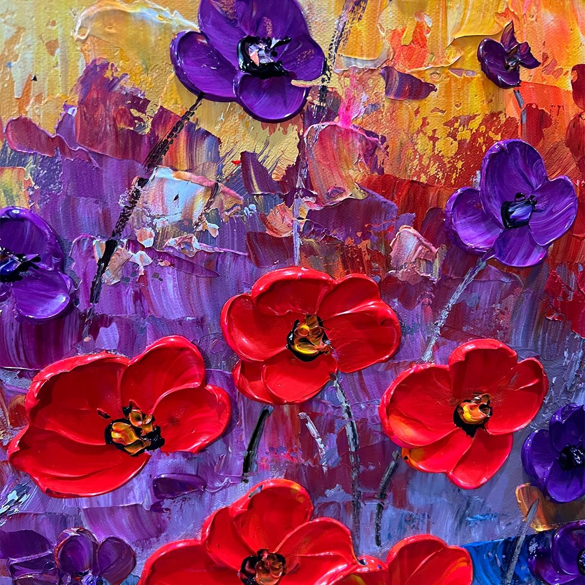 POPPY FIELD SYMPHONY: Textured Impasto Floral Oil Painting