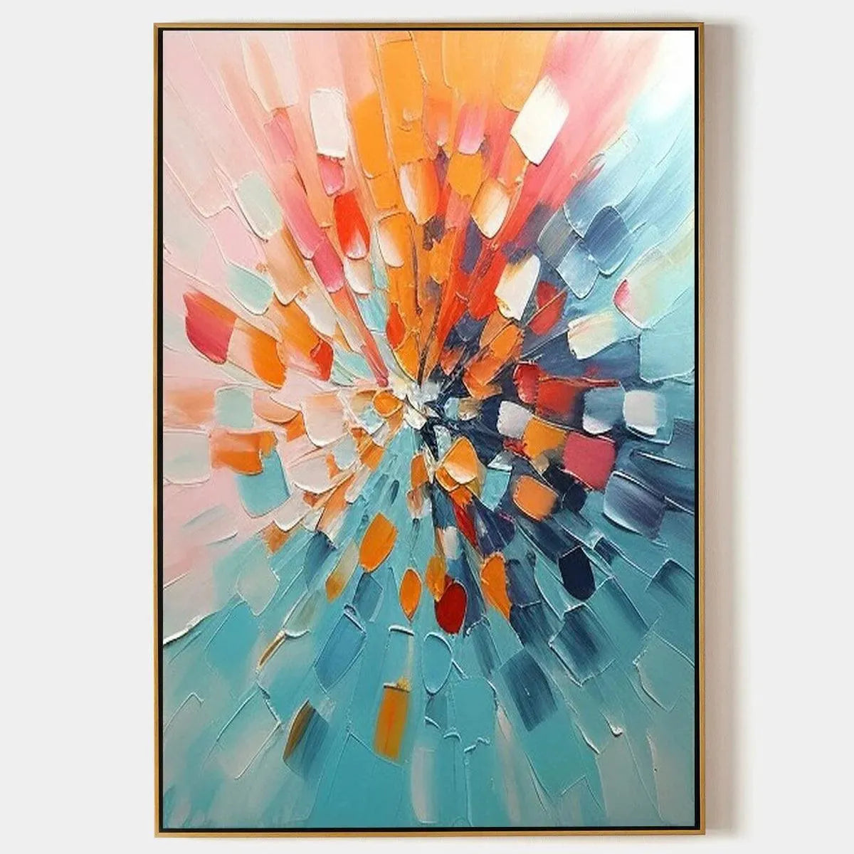 RADIANT BURST: Textured Abstract Impasto Painting, Vertical Wall Art