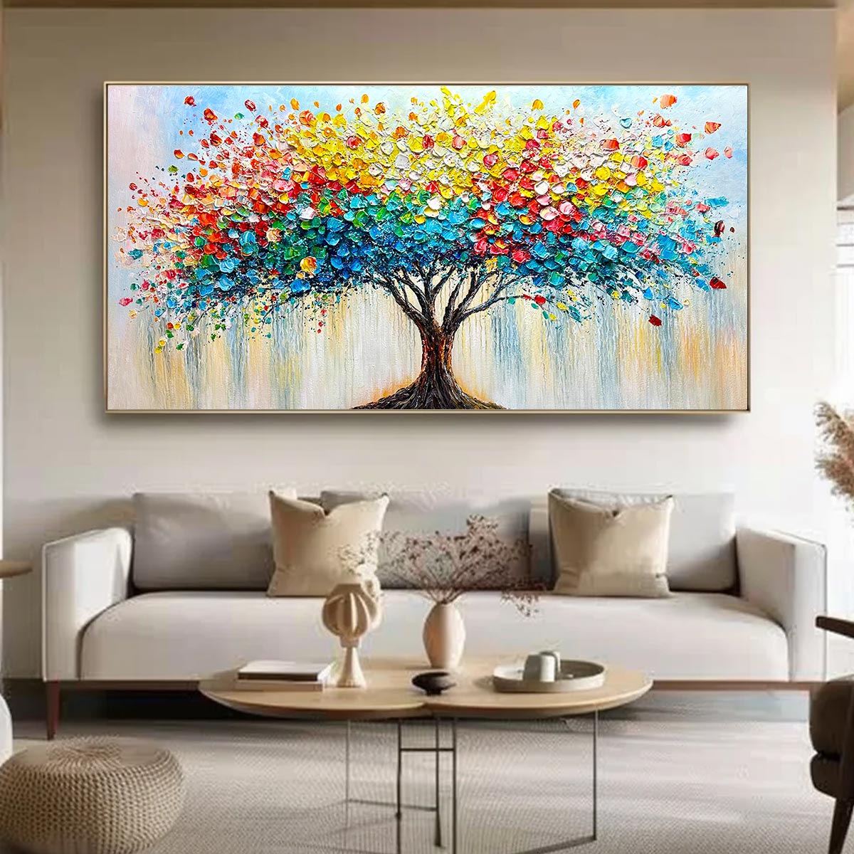 Ready to Ship | RAINBOW BURST: Textured Impasto Tree of Life Oil Painting