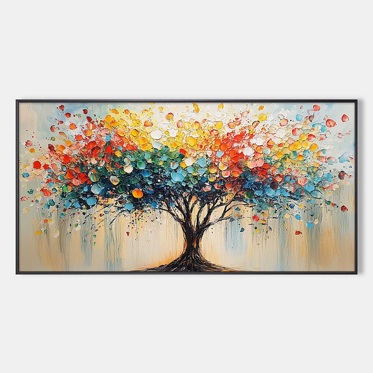 RAINBOW BURST: Textured Impasto Tree of Life Oil Painting