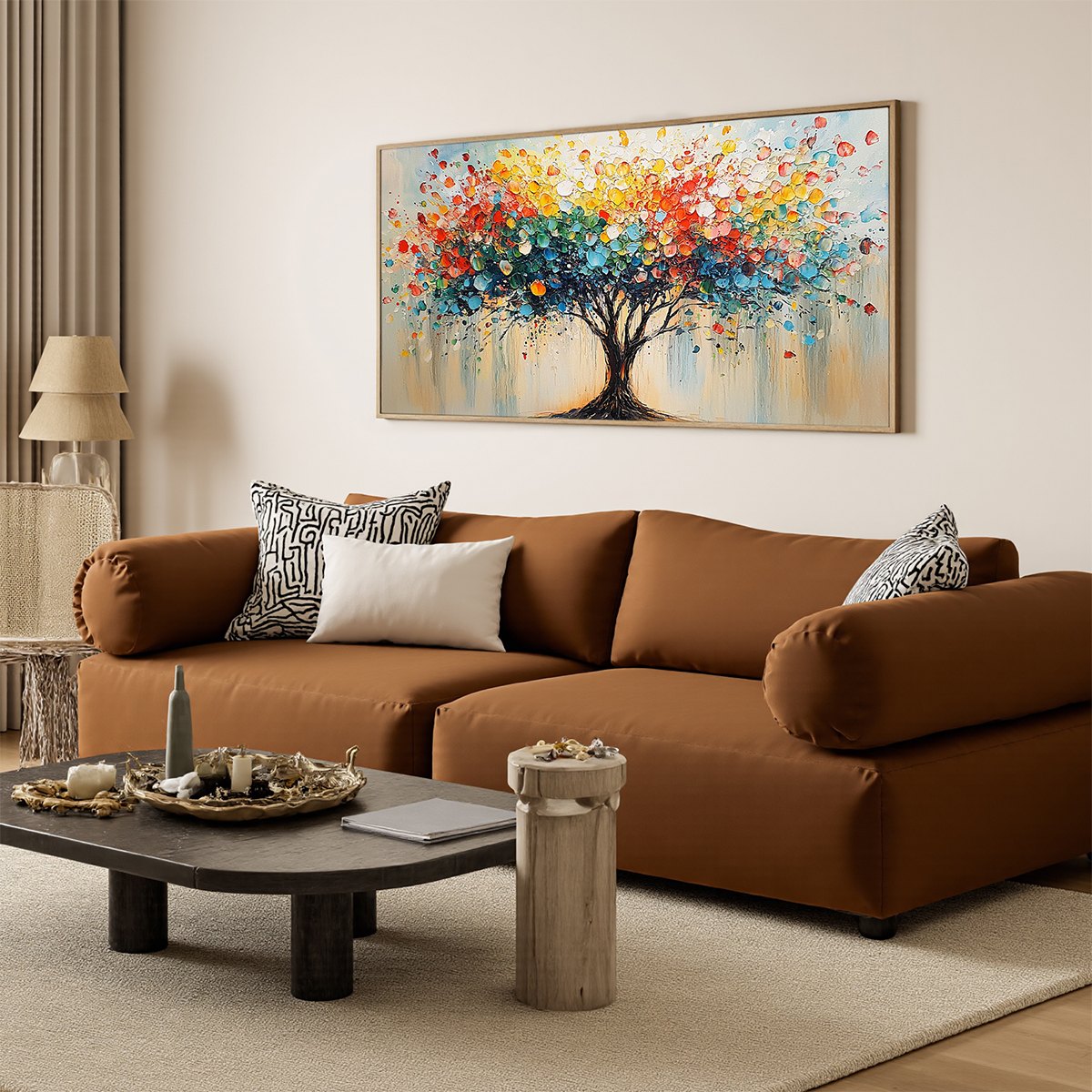 RAINBOW BURST: Textured Impasto Tree of Life Oil Painting