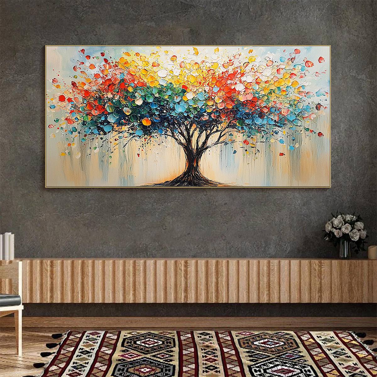 RAINBOW BURST: Textured Impasto Tree of Life Oil Painting
