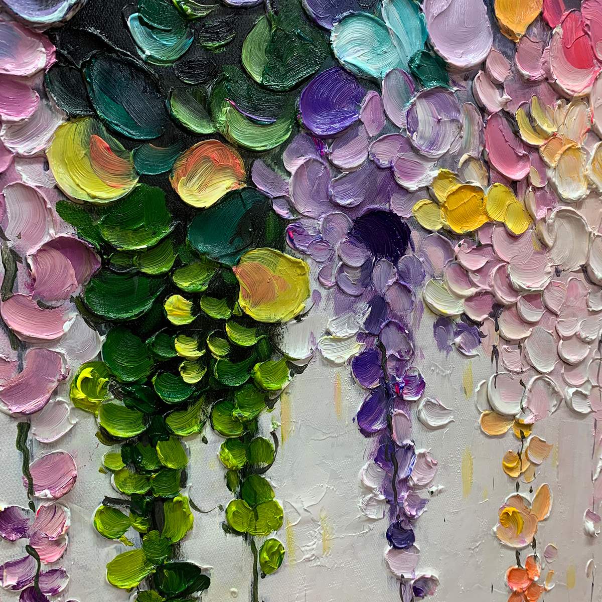 RAINBOW CASCADE: Textured Impasto Floral Oil Painting