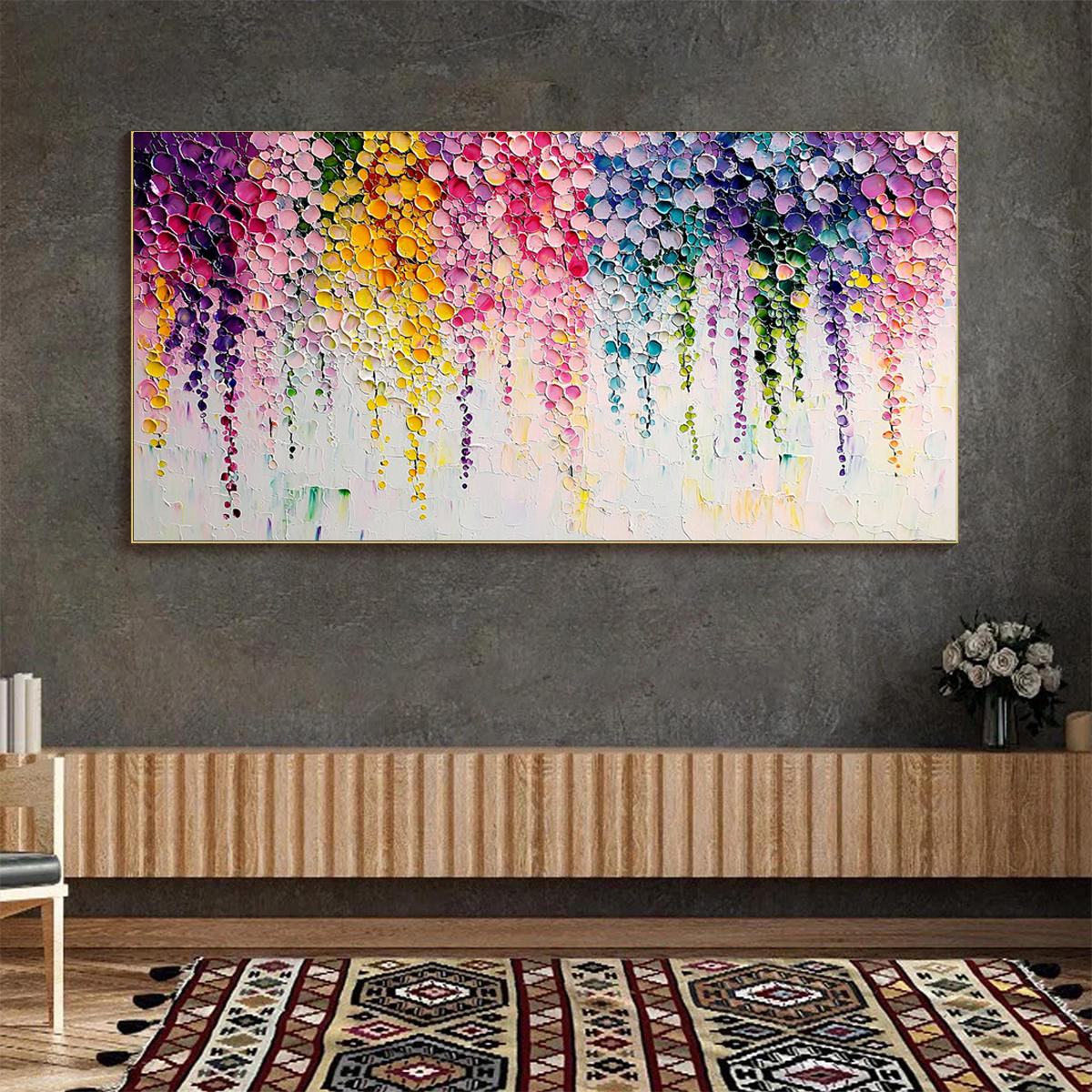RAINBOW CASCADE: Textured Impasto Floral Oil Painting