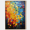 RAINBOW DROPS: Vertical Abstract Painting with Colorful Circles, Textured Impasto, Modern Wall Art