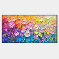 RAINBOW FALLS: Panoramic Impasto Floral Oil Painting in Vibrant Rainbow Hues