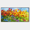 RAINBOW FIELD: Panoramic Impasto Colorful Flower Field Oil Painting