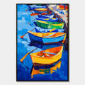 RAINBOW HARBOR: Vibrant Impasto Boatscape Oil Painting