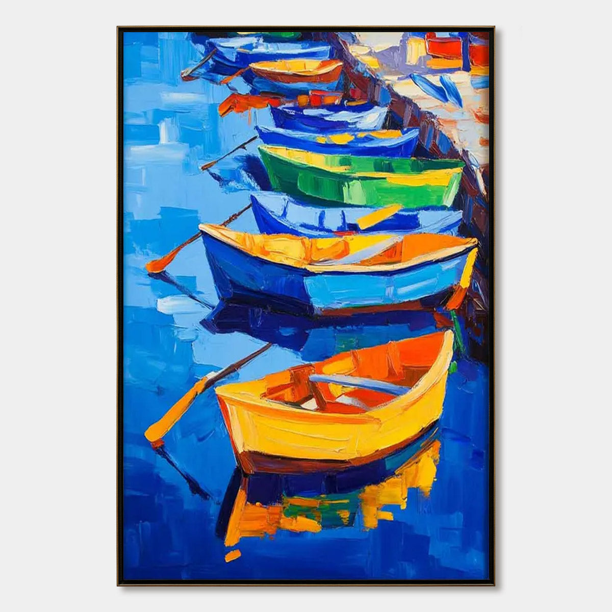 RAINBOW HARBOR: Vibrant Impasto Boatscape Oil Painting