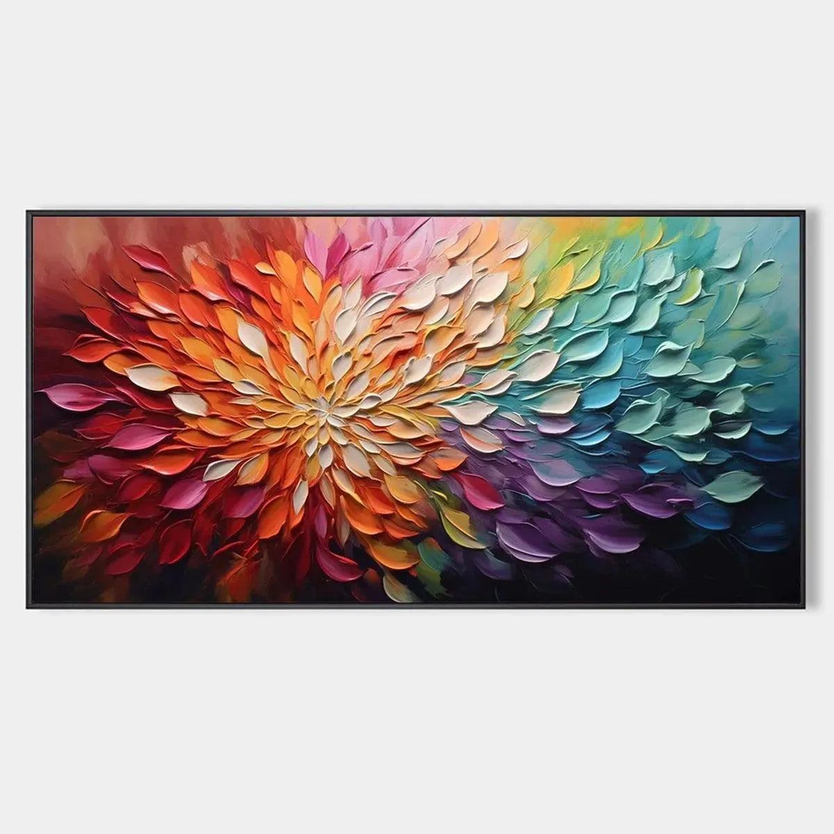 RAINBOW PETALS: Textured Impasto Abstract Floral Painting in Rainbow Colors