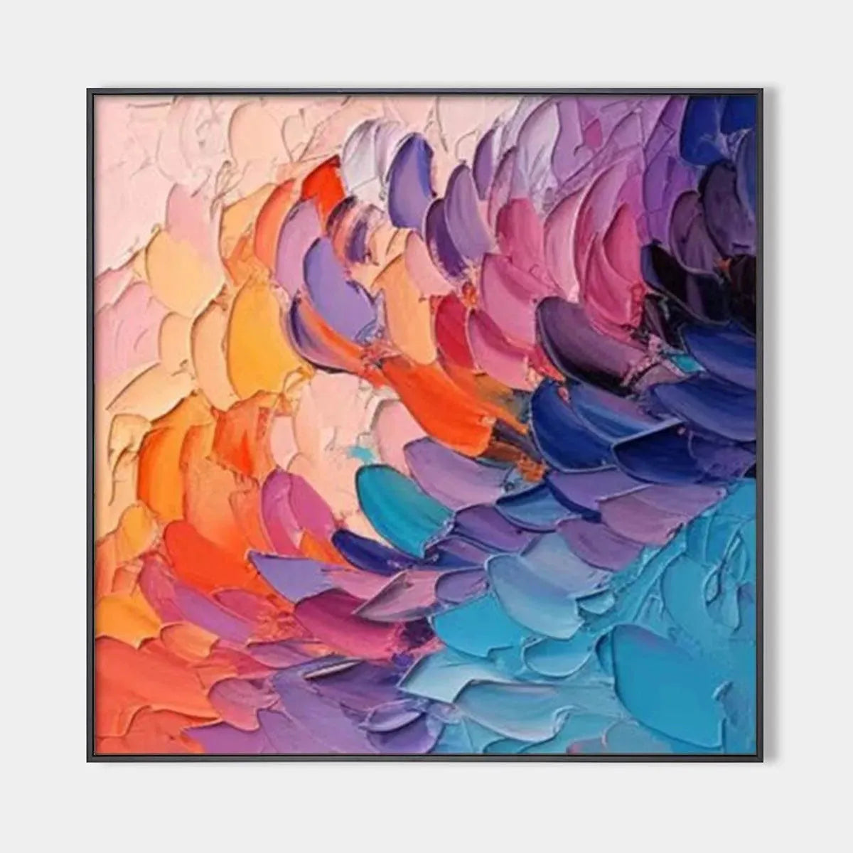 RAINBOW WAVES: Textured Abstract Painting, Impasto Wall Art, Square Canvas, Modern Decor