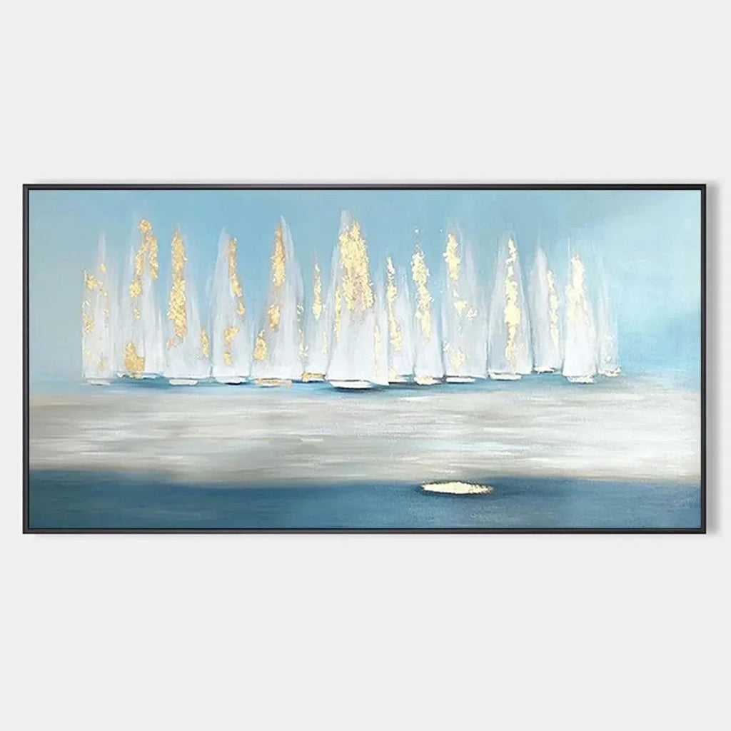 GOLDEN SAILS: Abstract Seascape Painting with Gold Accents