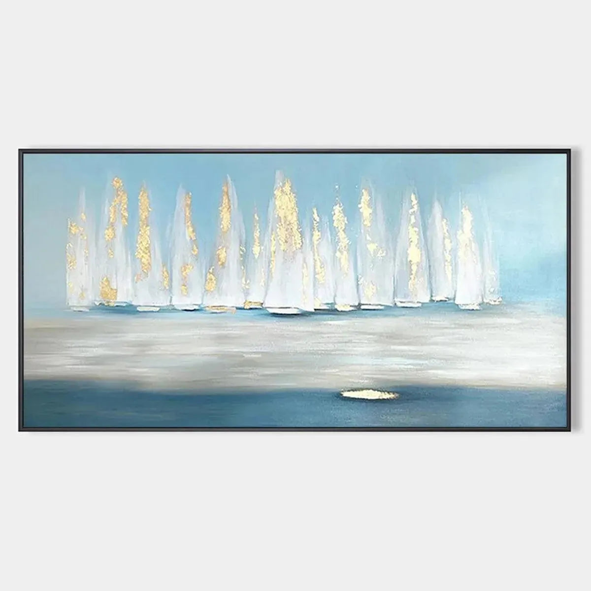 GOLDEN SAILS: Abstract Seascape Painting with Gold Accents