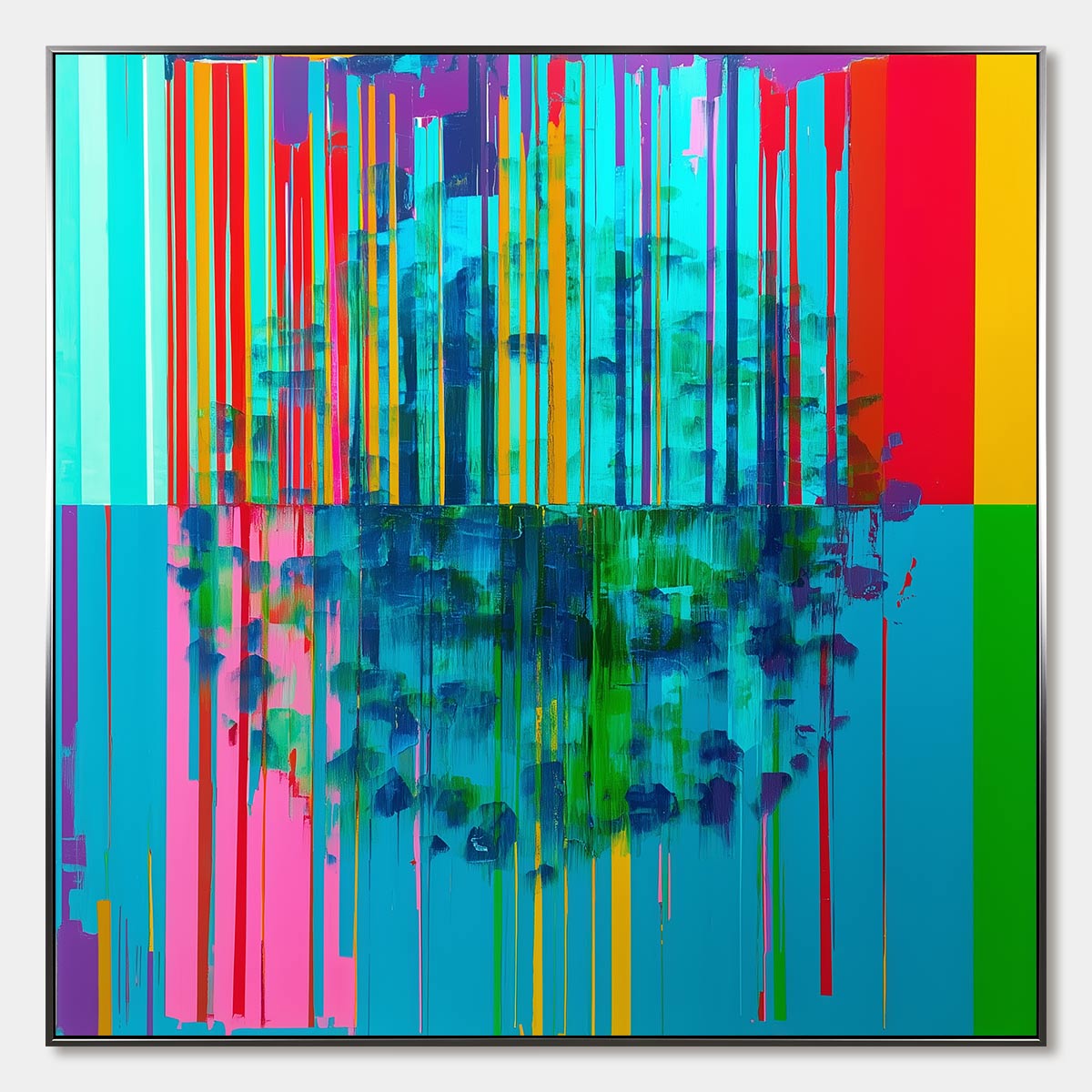 REFLECTED GLITCH: Vibrant Abstract Glitch Art Oil Painting
