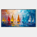 REGATTA: Textured Sailboat Painting, Impasto Wall Art, Panoramic Canvas, Coastal Decor