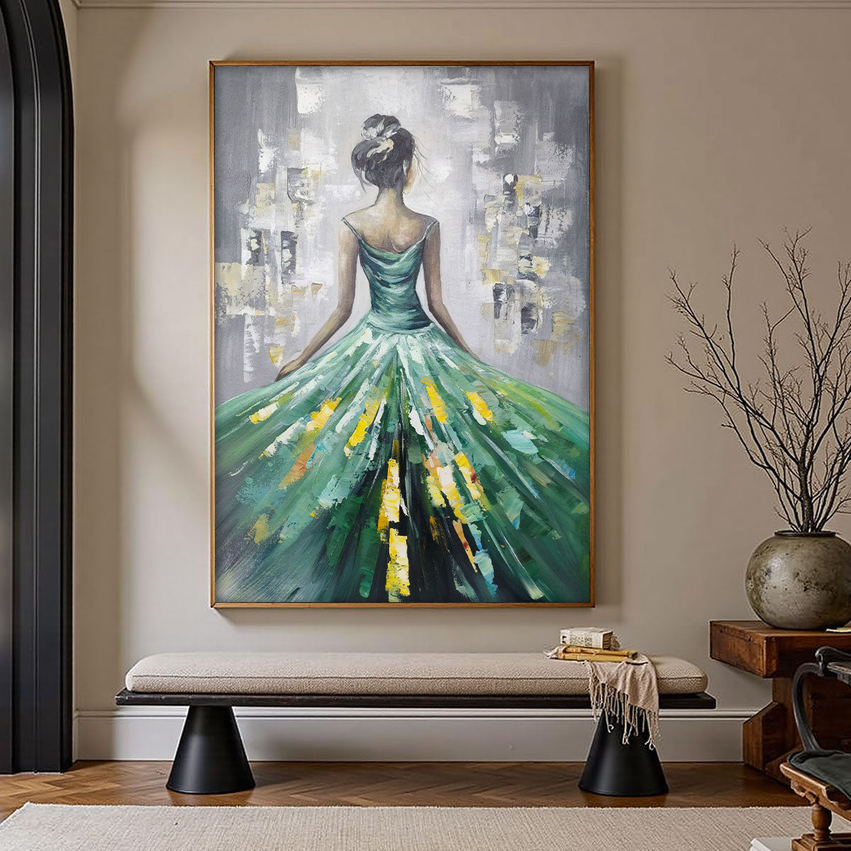 Ready to Ship | Emerald Grace: Elegant Green Dress Art