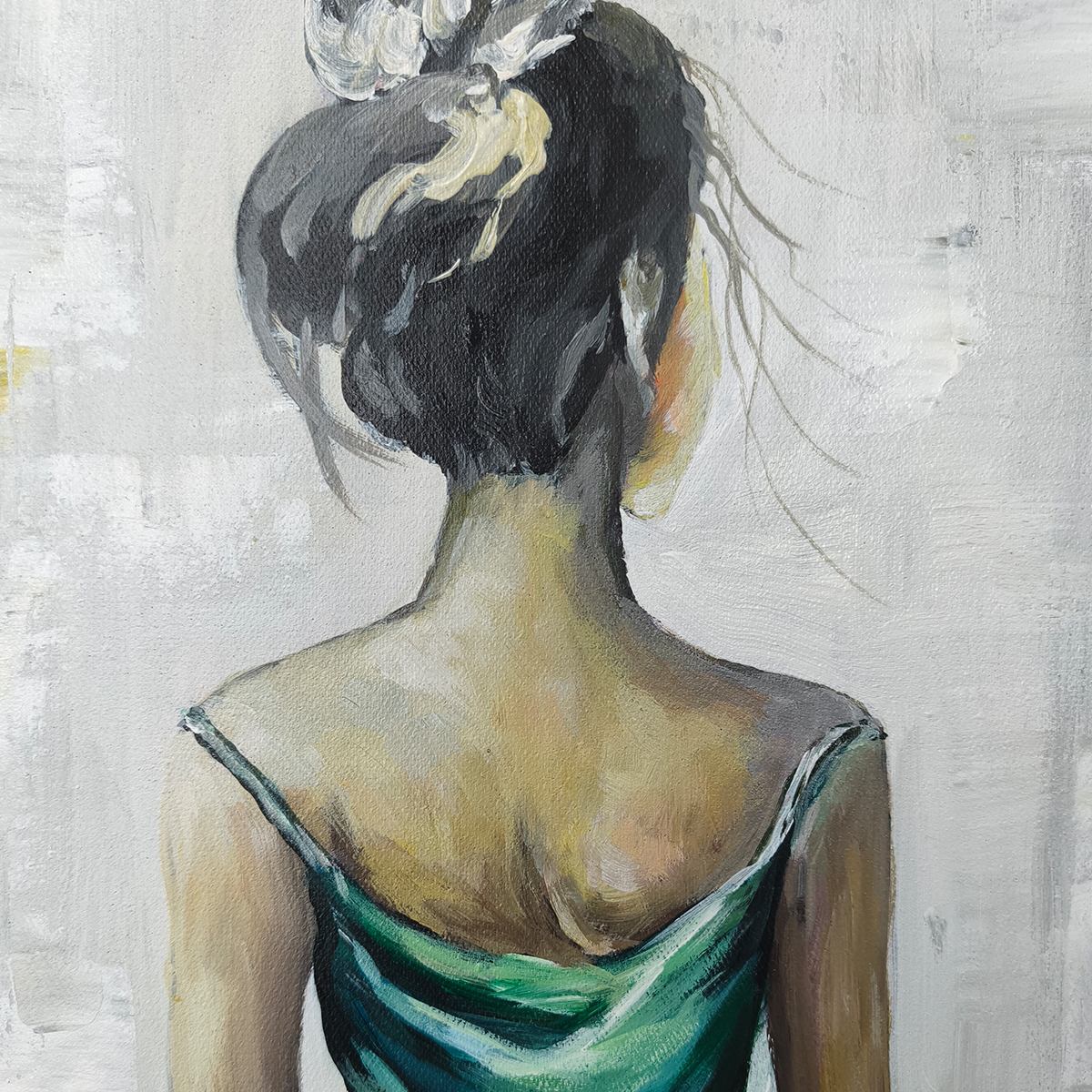 Ready to Ship | Emerald Grace: Elegant Green Dress Art