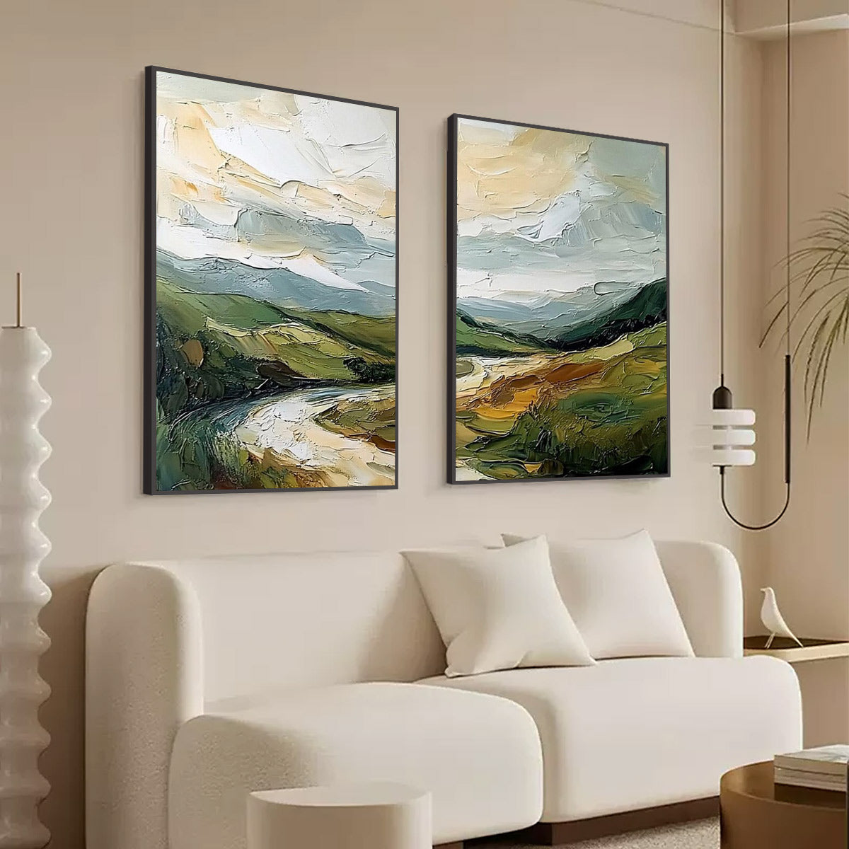RIVER VALLEY DUET: Textured Landscape Diptych Painting