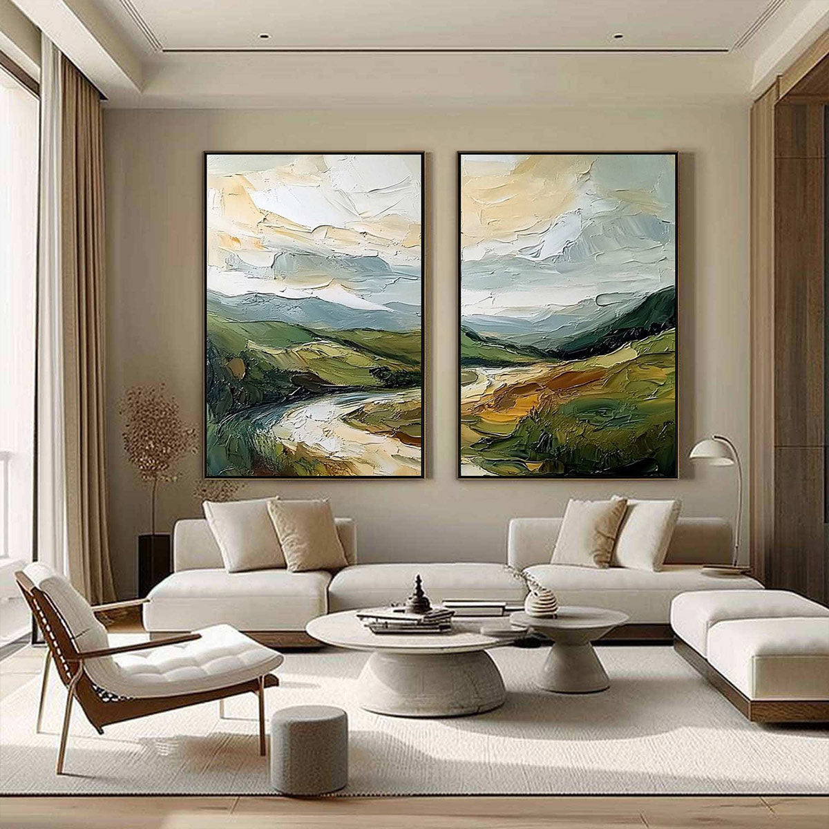 RIVER VALLEY DUET: Textured Landscape Diptych Painting