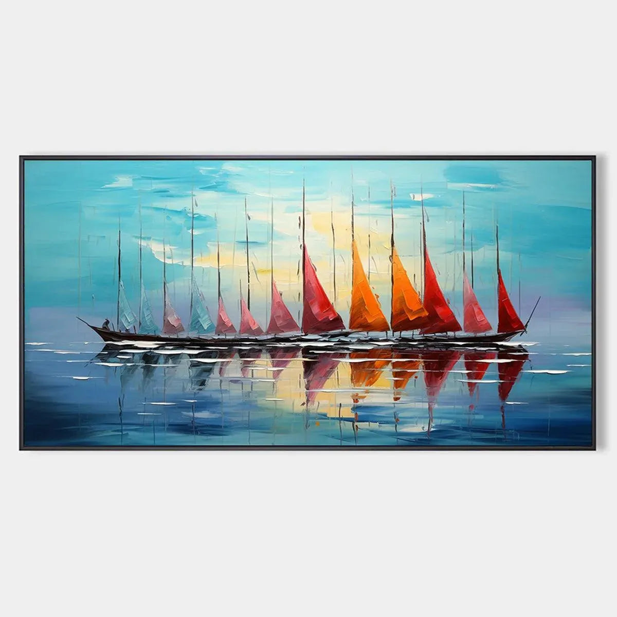 SAILING INTO SUNSET: Panoramic Sailboat Painting