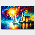 SANCTUARY BY THE SEA: Coastal Landscape Oil Painting with Sailboat and Church