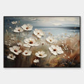 SEASIDE BLOSSOMS: Textured Floral Painting, Impasto Wall Art, Horizontal Canvas, Coastal Decor