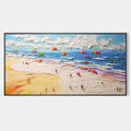 SEASIDE CELEBRATION: Textured Impasto Beach Painting with Colorful Umbrellas