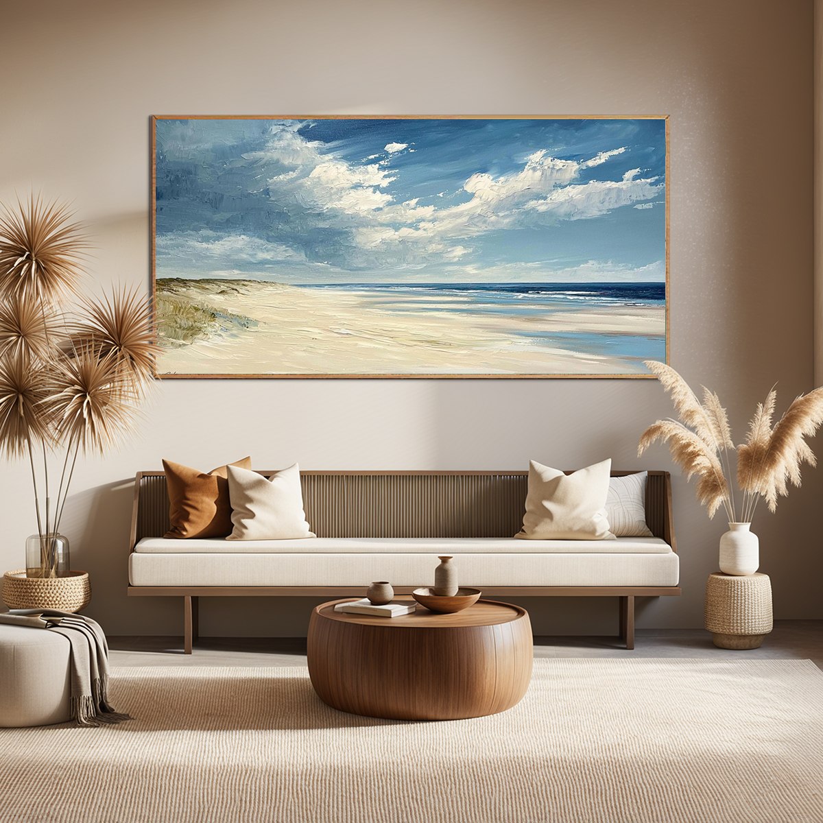 SEASIDE SERENITY: Textured Coastal Beach Oil Painting