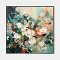 SECRET GARDEN: Square Impressionistic Floral Oil Painting in Soft Hues
