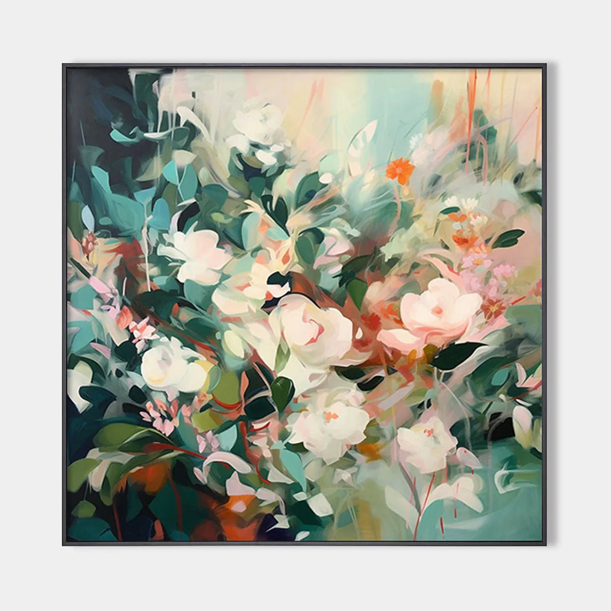 SECRET GARDEN: Square Impressionistic Floral Oil Painting in Soft Hues