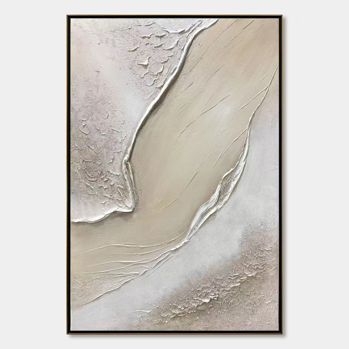 Ready to Ship | Serene Pathways: Minimalist Beige Impasto Oil Wall Art